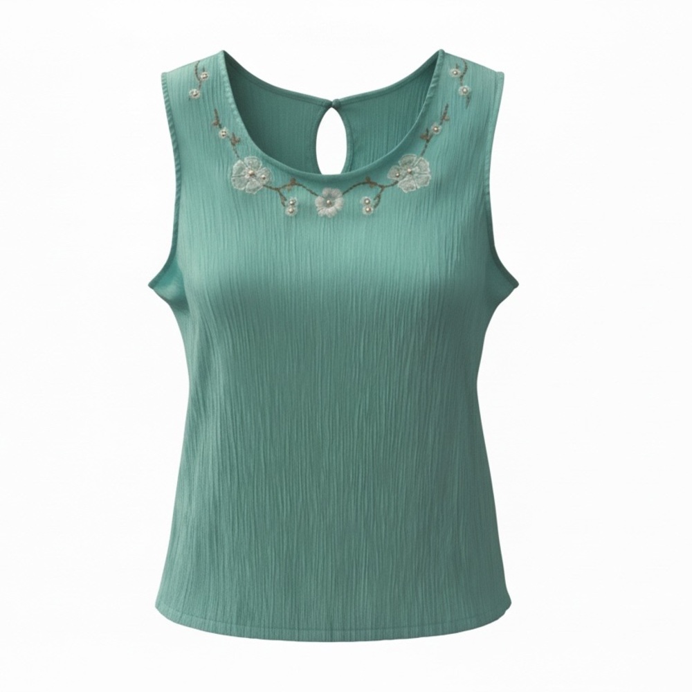 Jaclyn Smith Seafoam Green Embroidered Scoop Neck Tank